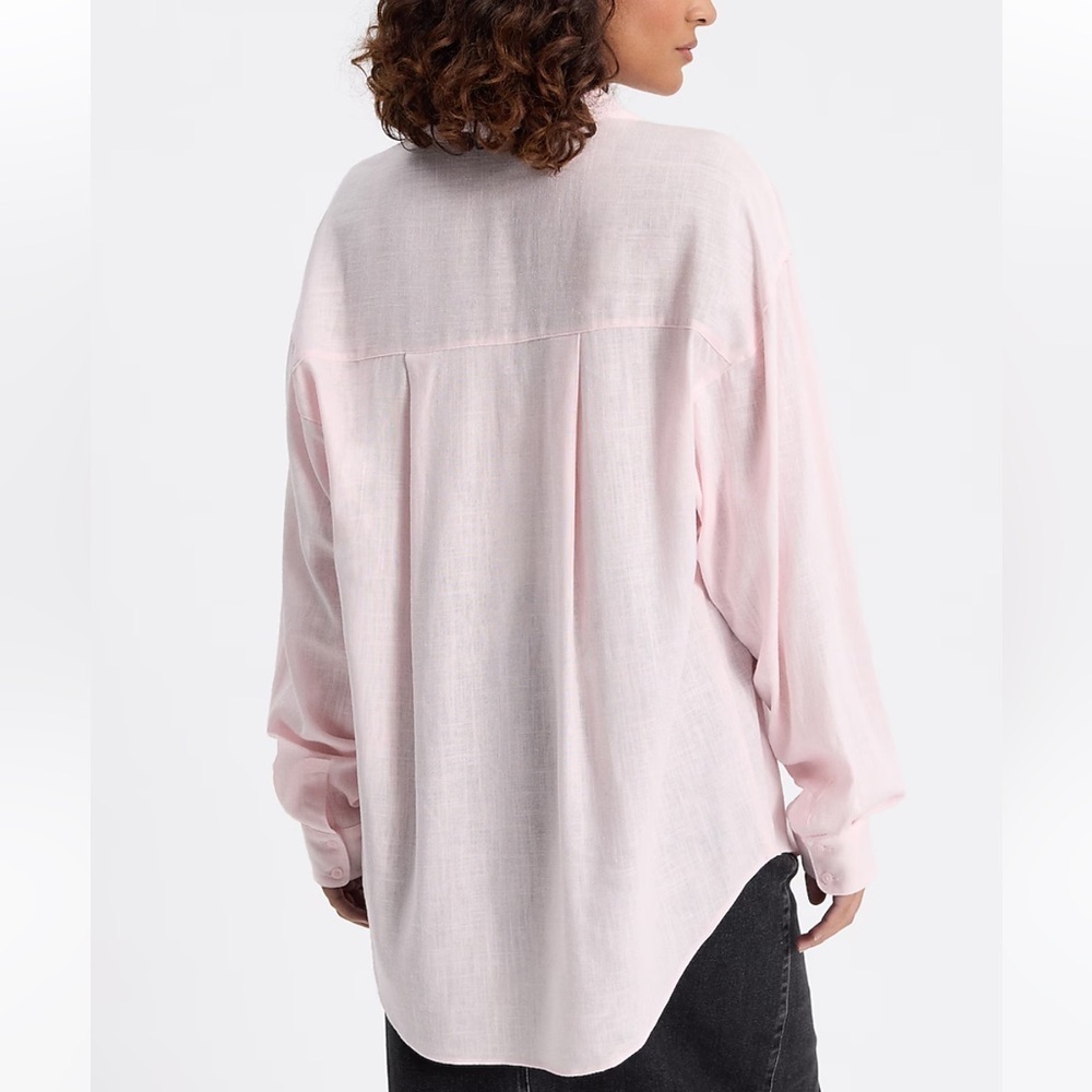 Express Pink Poplin Portofino Boyfriend Shirt NWT - Picture 4 of 5